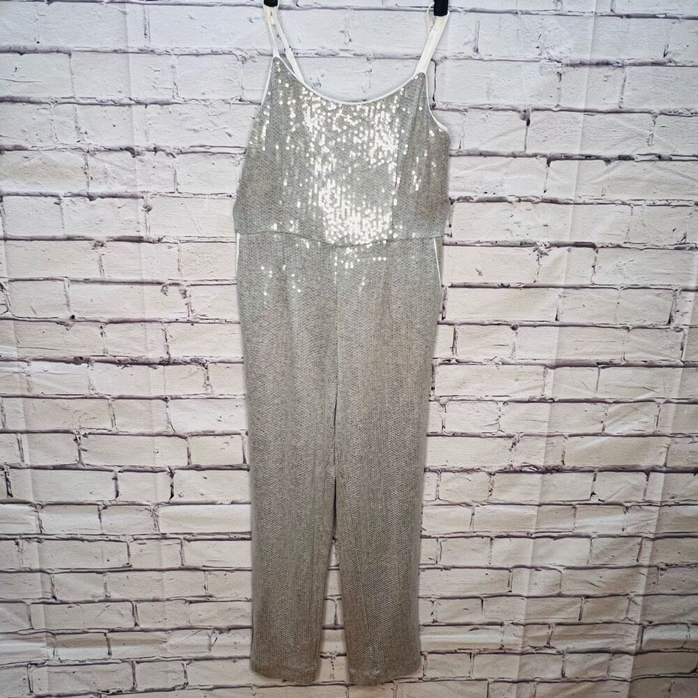 Anthropologie Womens Silver Gray Ett:twa Claudette Sequin Jumpsuit Size 0